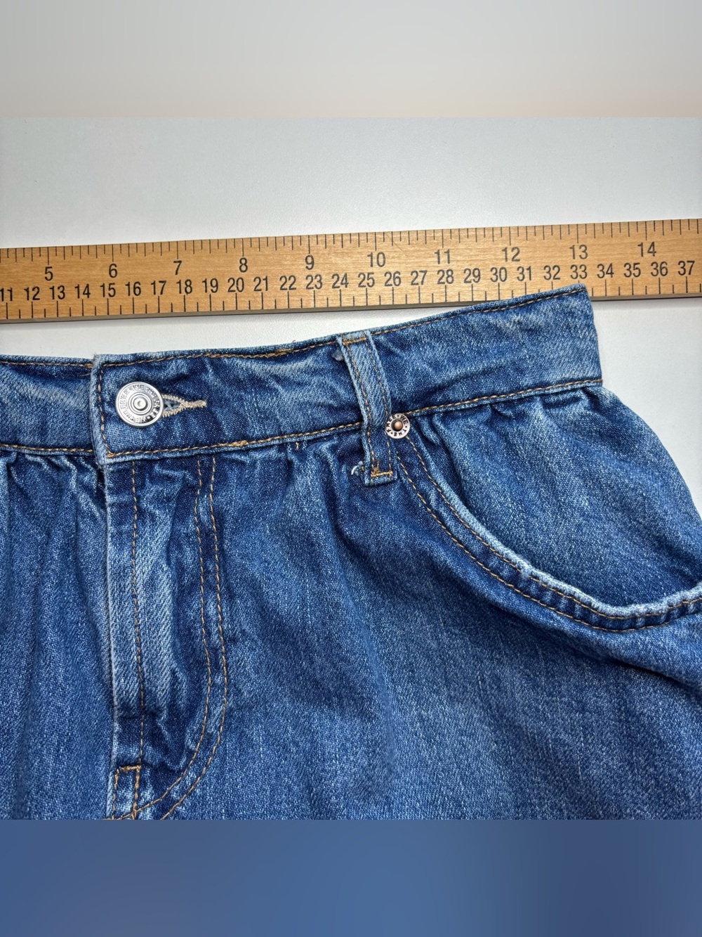 FREE PEOPLE WE THE FREE DENIM MICRO MINI SKORT SKIRT BLUE SIZE 24 - Picture 10 of 11